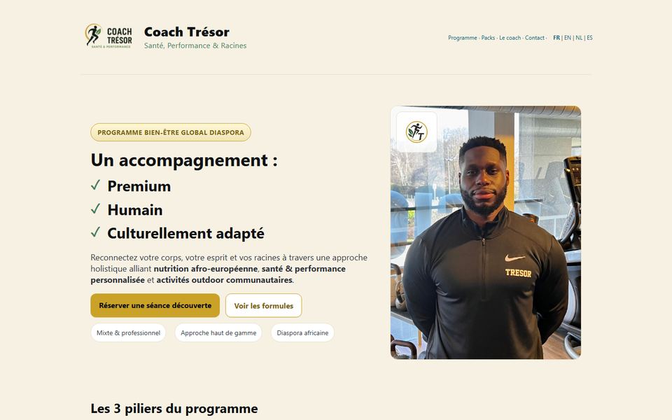 Page d'accueil de Coach Trésor