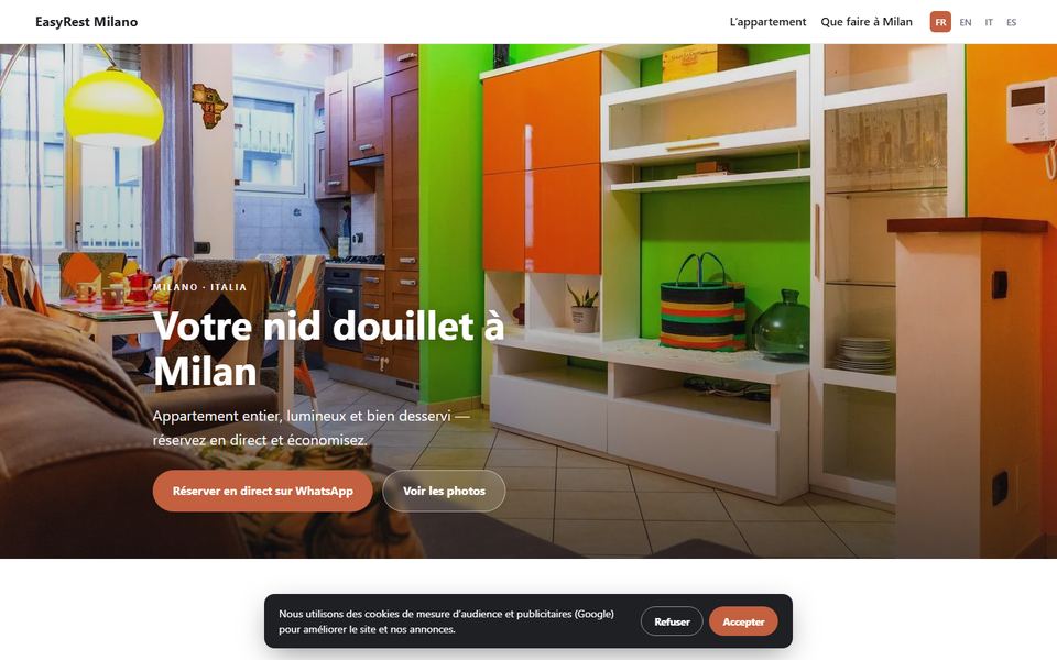 Page d'accueil d'EasyRest Milano
